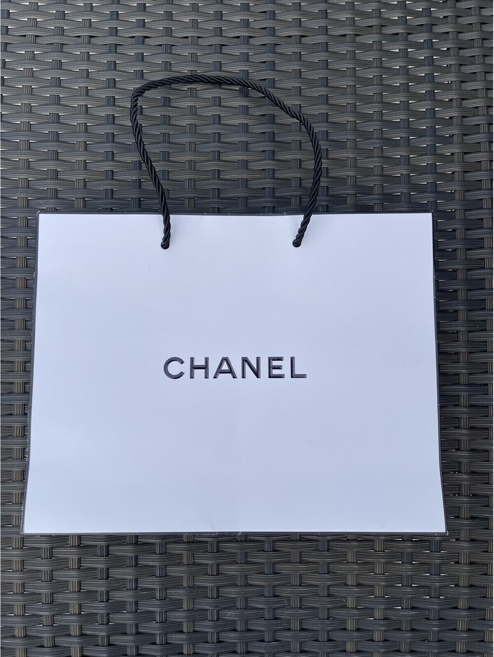 Authentic Chanel White & Black Paper Shopping Bag 11.5" x 9.75" x 4.75"